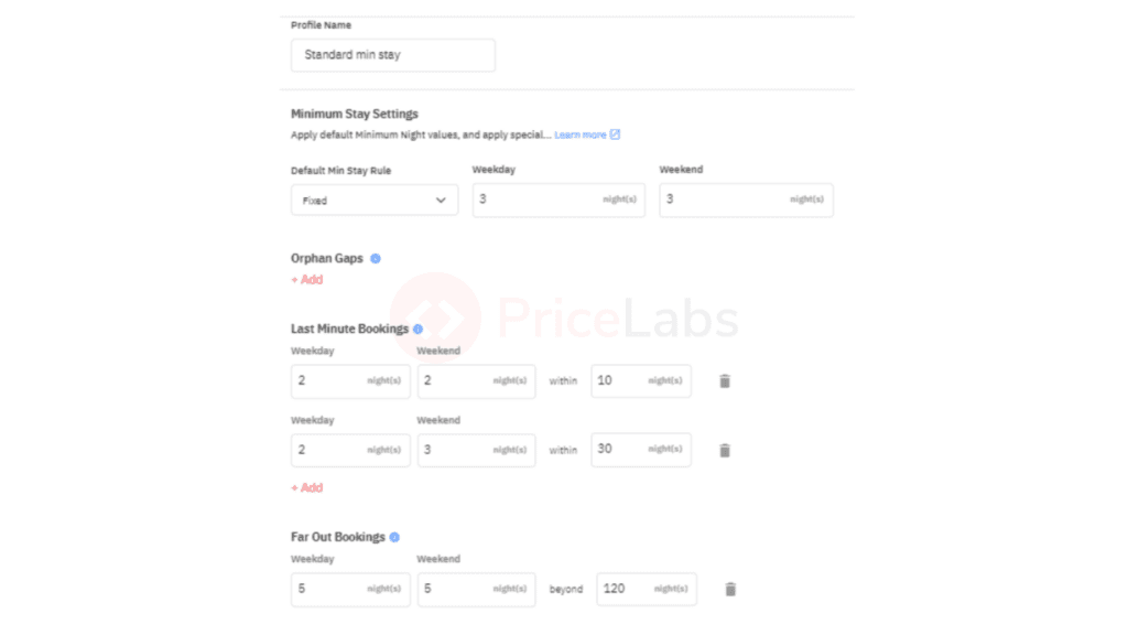 Restrições de estadia mínima no PriceLabs