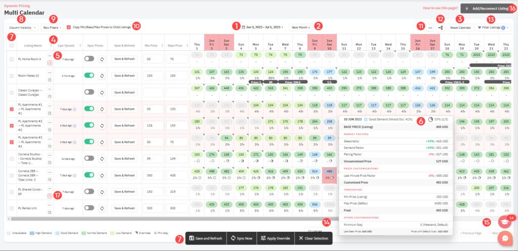 Multi-calendar view for vacation rental managers