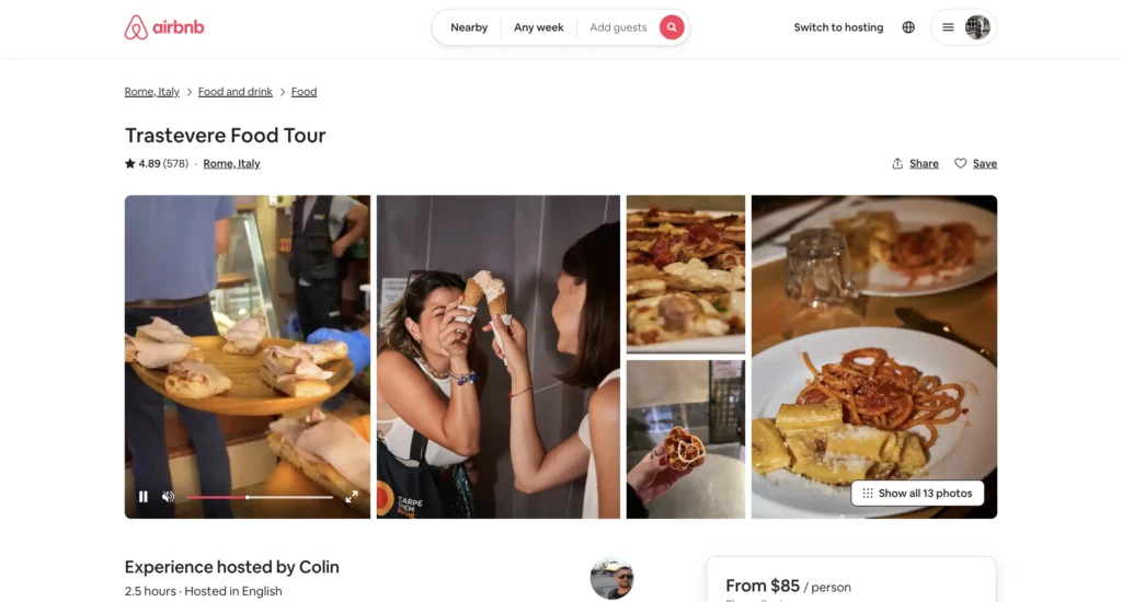 Trastevere food tour Airbnb experience