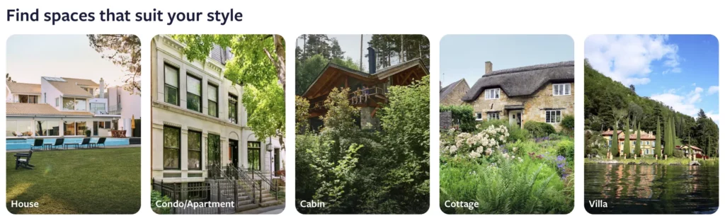 categories available in Vrbo