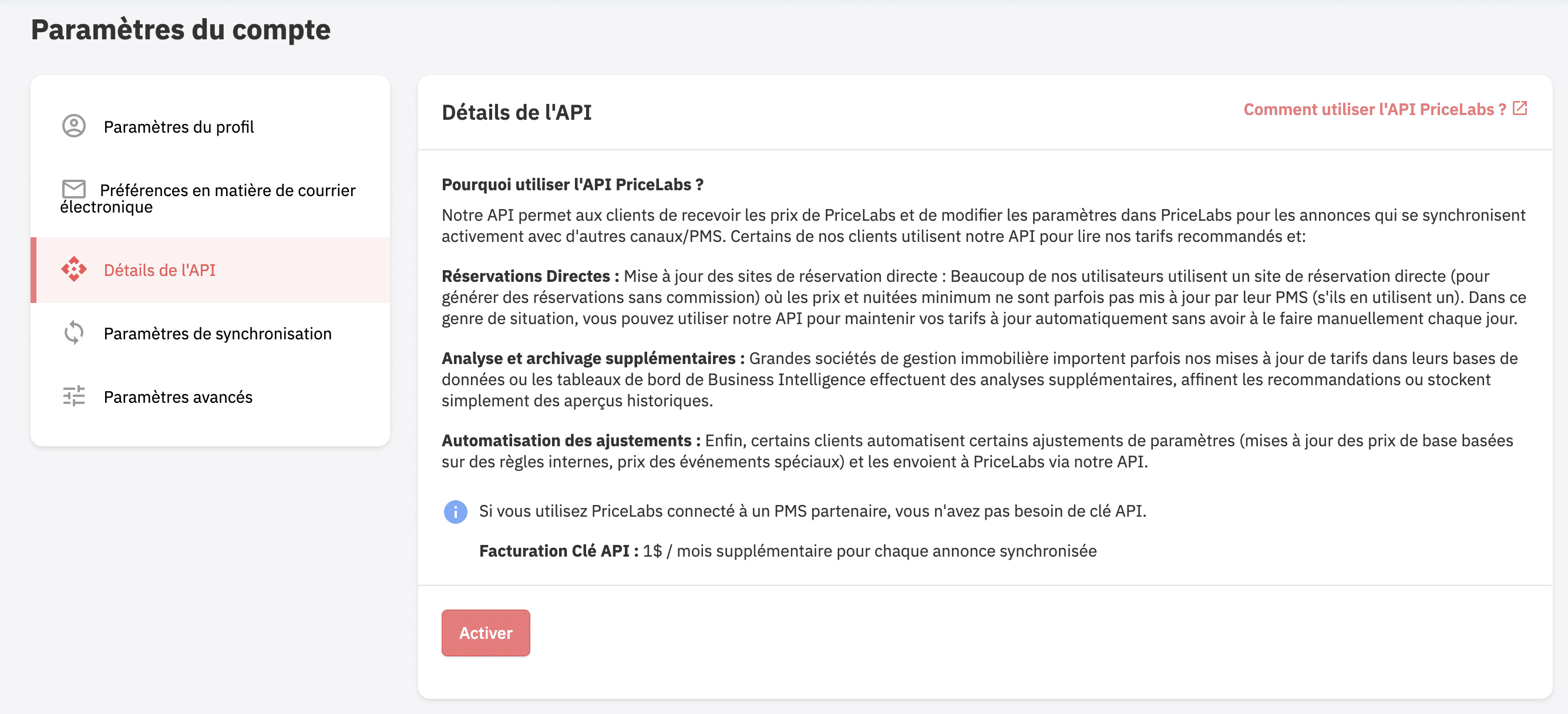 acces api pricelabs
